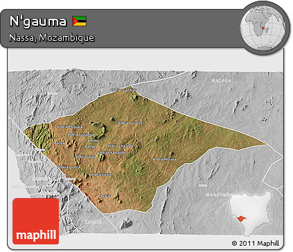 Satellite 3D Map of N'gauma, lighten, desaturated