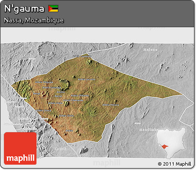 Satellite 3D Map of N'gauma, lighten, desaturated