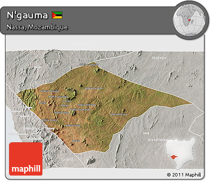 Satellite 3D Map of N'gauma, lighten, semi-desaturated