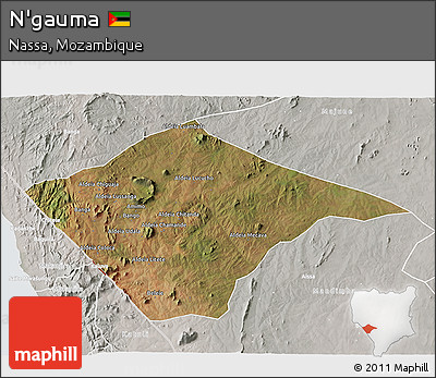 Satellite 3D Map of N'gauma, lighten, semi-desaturated