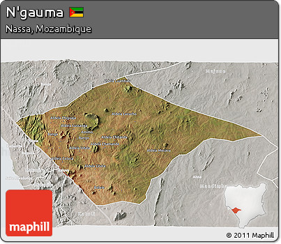 Satellite 3D Map of N'gauma, lighten, semi-desaturated