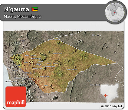 Satellite 3D Map of N'gauma, semi-desaturated