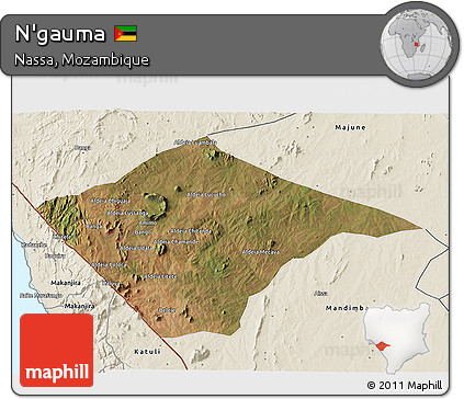 Satellite 3D Map of N'gauma, shaded relief outside