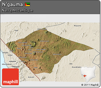 Satellite 3D Map of N'gauma, shaded relief outside