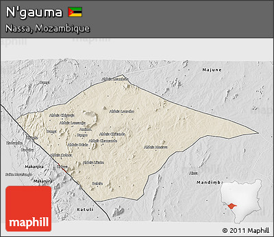 Shaded Relief 3D Map of N'gauma, desaturated