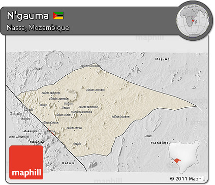 Shaded Relief 3D Map of N'gauma, desaturated