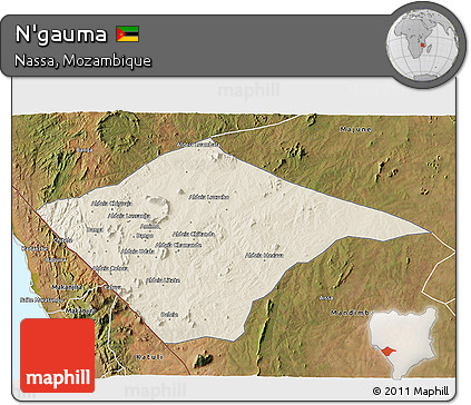 Shaded Relief 3D Map of N'gauma, satellite outside