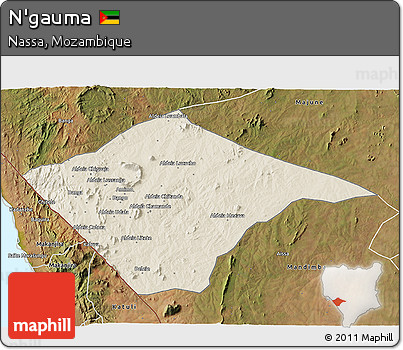 Shaded Relief 3D Map of N'gauma, satellite outside