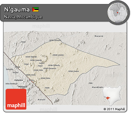 Shaded Relief 3D Map of N'gauma, semi-desaturated