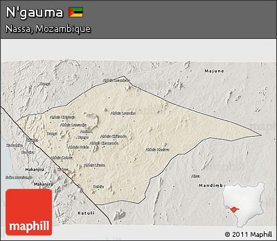 Shaded Relief 3D Map of N'gauma, semi-desaturated