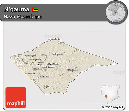 Shaded Relief 3D Map of N'gauma, single color outside