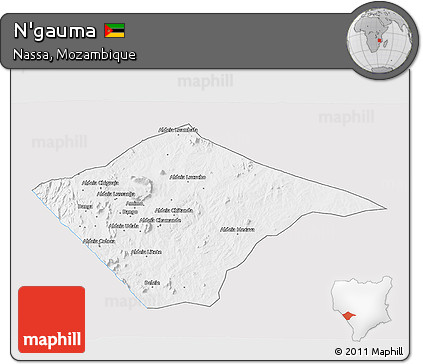 Silver Style 3D Map of N'gauma, single color outside