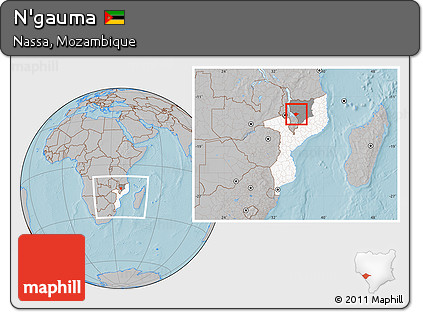 Gray Location Map of N'gauma, highlighted country, highlighted parent region, within the entire country, hill shading