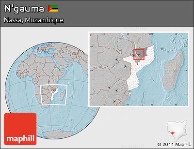 Gray Location Map of N'gauma, highlighted country, highlighted parent region, within the entire country, hill shading
