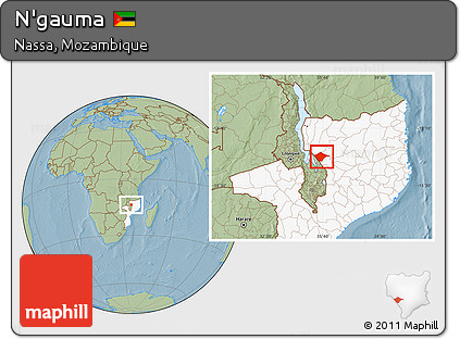 Savanna Style Location Map of N'gauma, highlighted country, hill shading