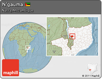 Savanna Style Location Map of N'gauma, highlighted country, hill shading