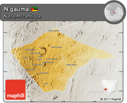 Physical Map of N'gauma, lighten, semi-desaturated