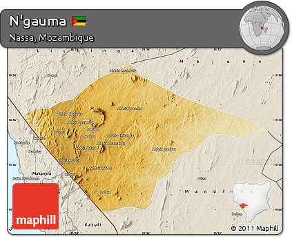 Physical Map of N'gauma, shaded relief outside