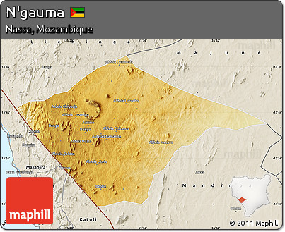 Physical Map of N'gauma, shaded relief outside