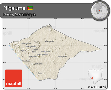 Shaded Relief Map of N'gauma, single color outside