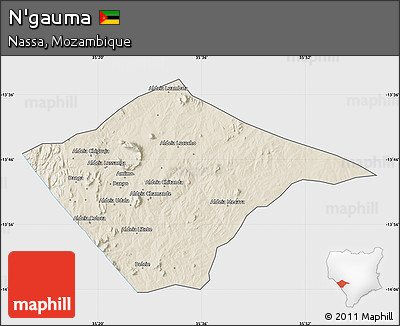 Shaded Relief Map of N'gauma, single color outside