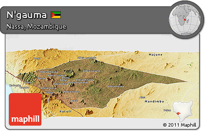 Satellite Panoramic Map of N'gauma, physical outside