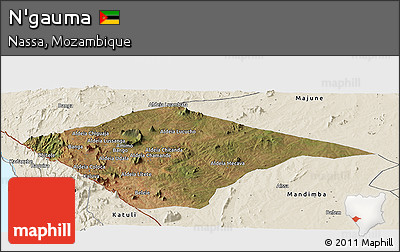 Satellite Panoramic Map of N'gauma, shaded relief outside