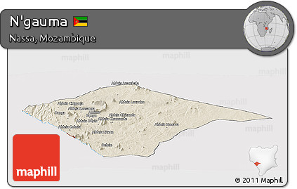Shaded Relief Panoramic Map of N'gauma, cropped outside