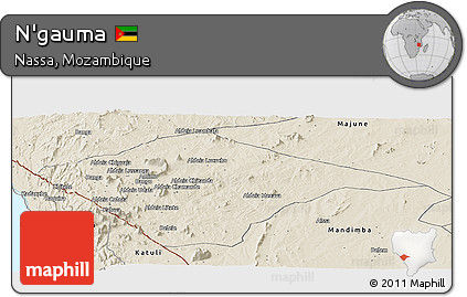 Shaded Relief Panoramic Map of N'gauma