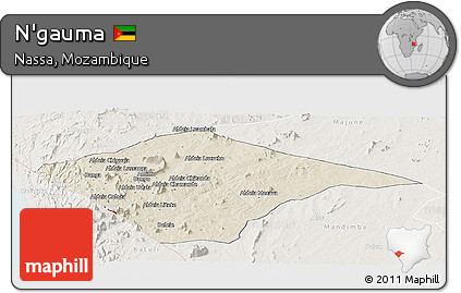 Shaded Relief Panoramic Map of N'gauma, lighten