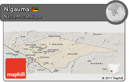 Shaded Relief Panoramic Map of N'gauma, semi-desaturated