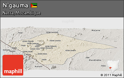 Shaded Relief Panoramic Map of N'gauma, semi-desaturated