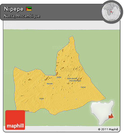 Savanna Style 3D Map of Nipepe, single color outside