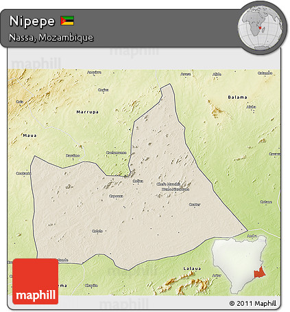 Shaded Relief 3D Map of Nipepe, physical outside