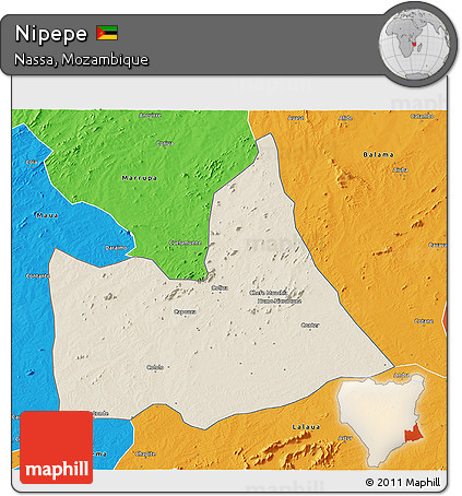 Shaded Relief 3D Map of Nipepe, political outside