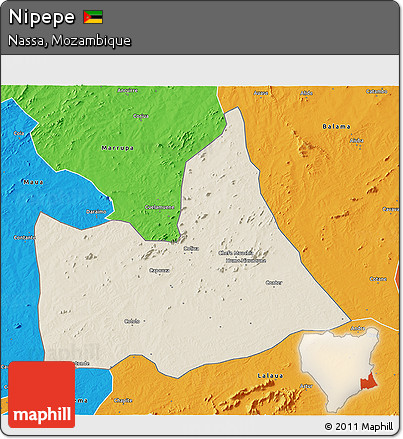 Shaded Relief 3D Map of Nipepe, political outside