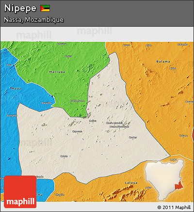 Shaded Relief 3D Map of Nipepe, political outside