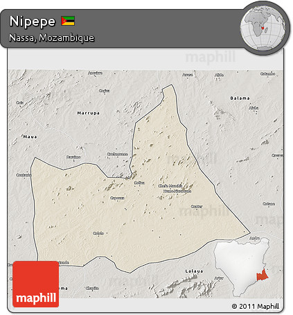 Shaded Relief 3D Map of Nipepe, semi-desaturated