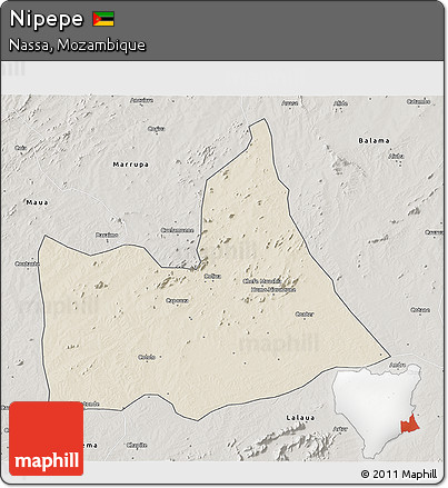Shaded Relief 3D Map of Nipepe, semi-desaturated