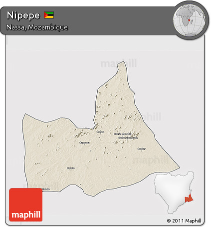 Shaded Relief 3D Map of Nipepe, single color outside