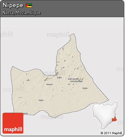 Shaded Relief 3D Map of Nipepe, single color outside