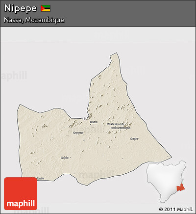 Shaded Relief 3D Map of Nipepe, single color outside