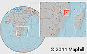 Gray Location Map of Nipepe, within the entire country, hill shading