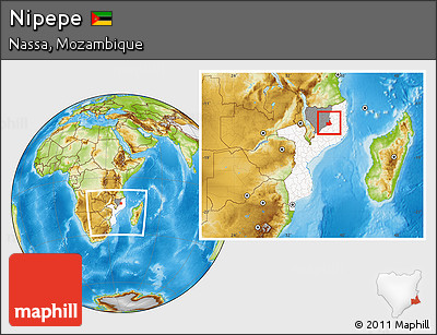 Physical Location Map of Nipepe, highlighted country, highlighted parent region, within the entire country