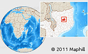 Shaded Relief Location Map of Nipepe, highlighted country