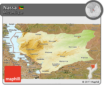 Physical Panoramic Map of Nassa, satellite outside