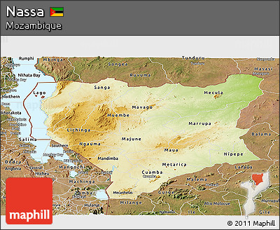Physical Panoramic Map of Nassa, satellite outside