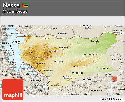 Physical Panoramic Map of Nassa, shaded relief outside