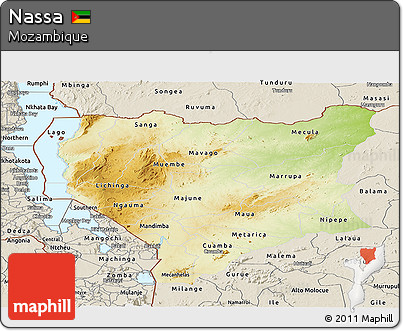 Physical Panoramic Map of Nassa, shaded relief outside