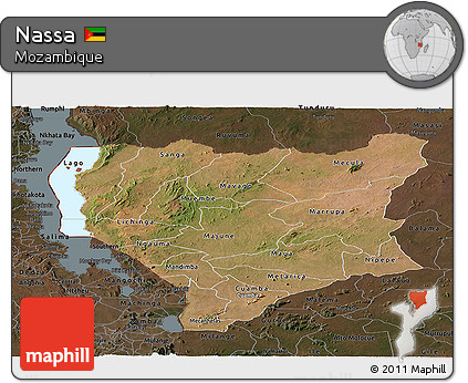 Satellite Panoramic Map of Nassa, darken